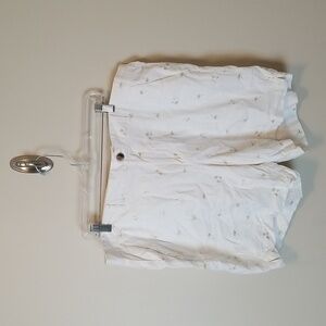 Old Navy White/Gold Palm Tree Everyday Midrise Linen Shorts Size 16